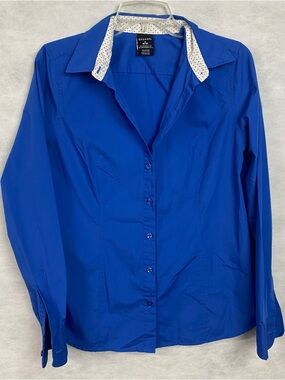 George Women's Royal Blue Button-Up Shirt Medium (8-10)
